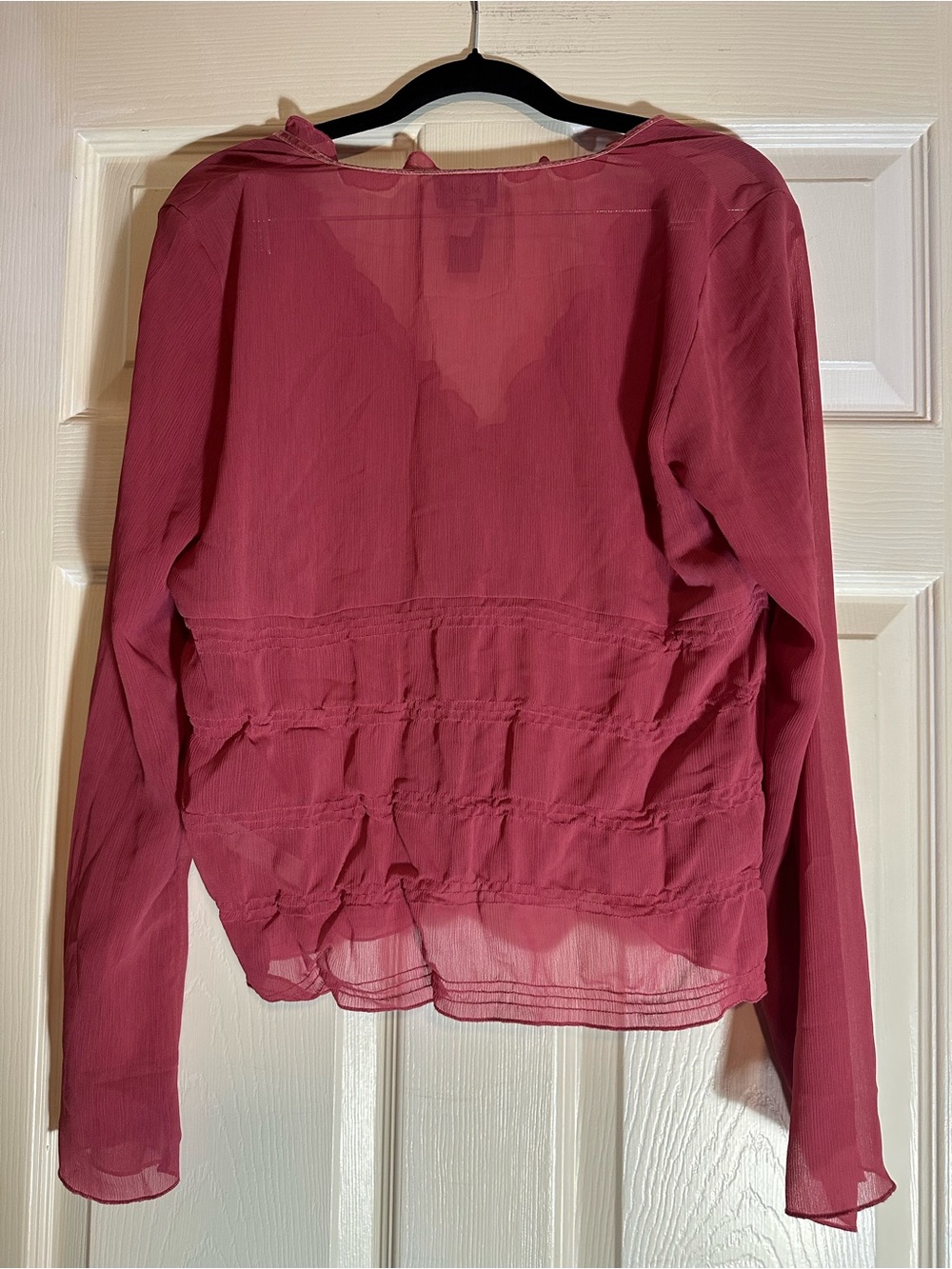 Mexx Deep Raspberry Long-Sleeve V-Neck Blouse with Ruffle Panels - Picture 2 of 3